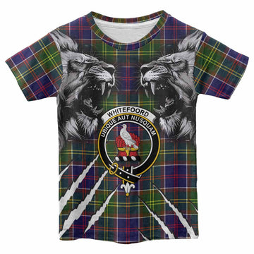 Whitefoord Tartan Crest Kid T-shirt Ferocious Lion Style
