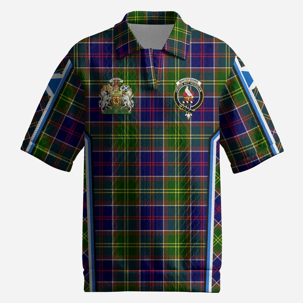 Whitefoord Tartan Crest Men’s Polo Sweater Top Scotland Coat of Arm Flag Style