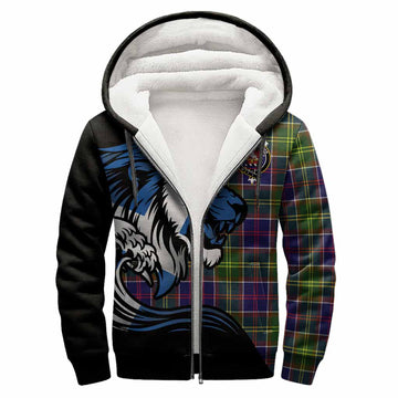 Whitefoord Tartan Crest Sherpa Hoodie Scottish Golden Lions Wave Flow