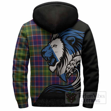 Whitefoord Tartan Crest Sherpa Hoodie Scottish Golden Lions Wave Flow