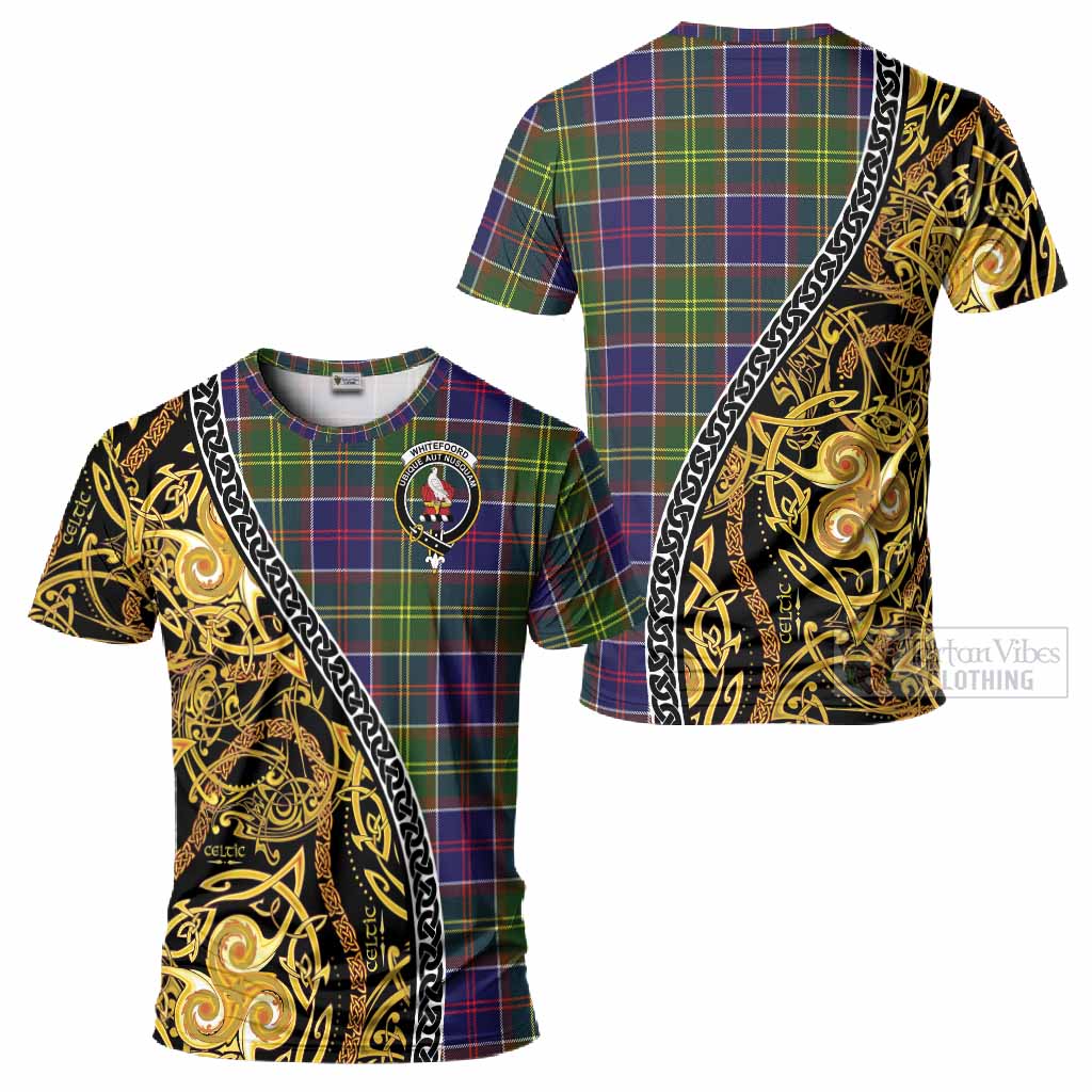 Whitefoord Tartan Crest T-Shirt Celtic Knot and Triple Trickle Spiral Symbols