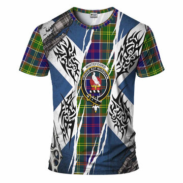 Whitefoord Tartan Crest T-Shirt Scotland Flag Ripped Tribal Design