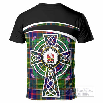 Whitefoord Tartan Crest T-Shirt Scottish Thistle Celtic Cross Alba Gu Brath