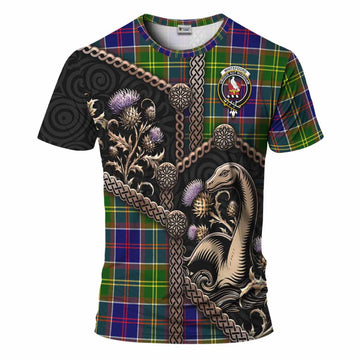 Whitefoord Tartan Crest T-Shirt Scottish Thistle Loch Ness Monster