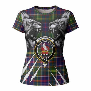 Whitefoord Tartan Crest Women T shirt Ferocious Lion Style