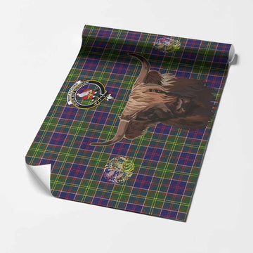 Whitefoord Tartan Crest Wrapping Paper Scotland Heilan Coo Tartan Seamless Style