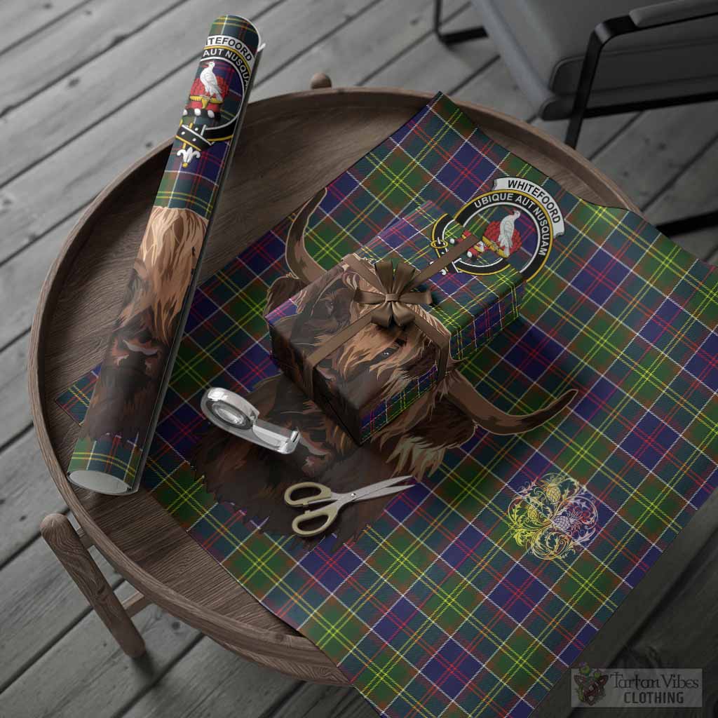 Whitefoord Tartan Crest Wrapping Paper Scotland Heilan Coo Tartan Seamless Style