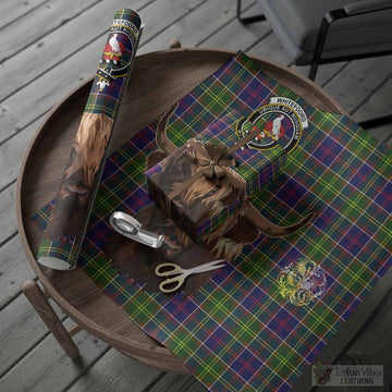 Whitefoord Tartan Crest Wrapping Paper Scotland Heilan Coo Tartan Seamless Style