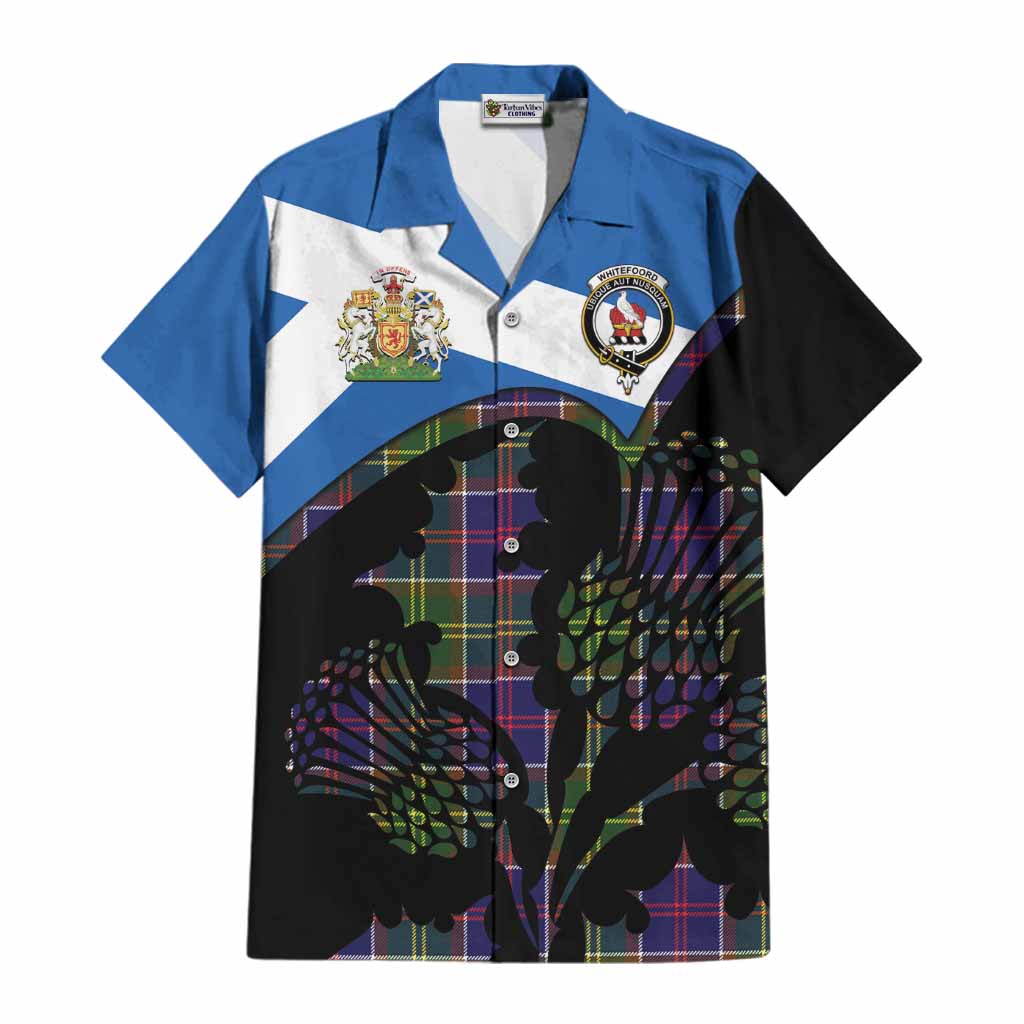 Whitefoord Tartan Family Crest Cotton Hawaiian Shirt Scotland Thistle Floral Flag Style