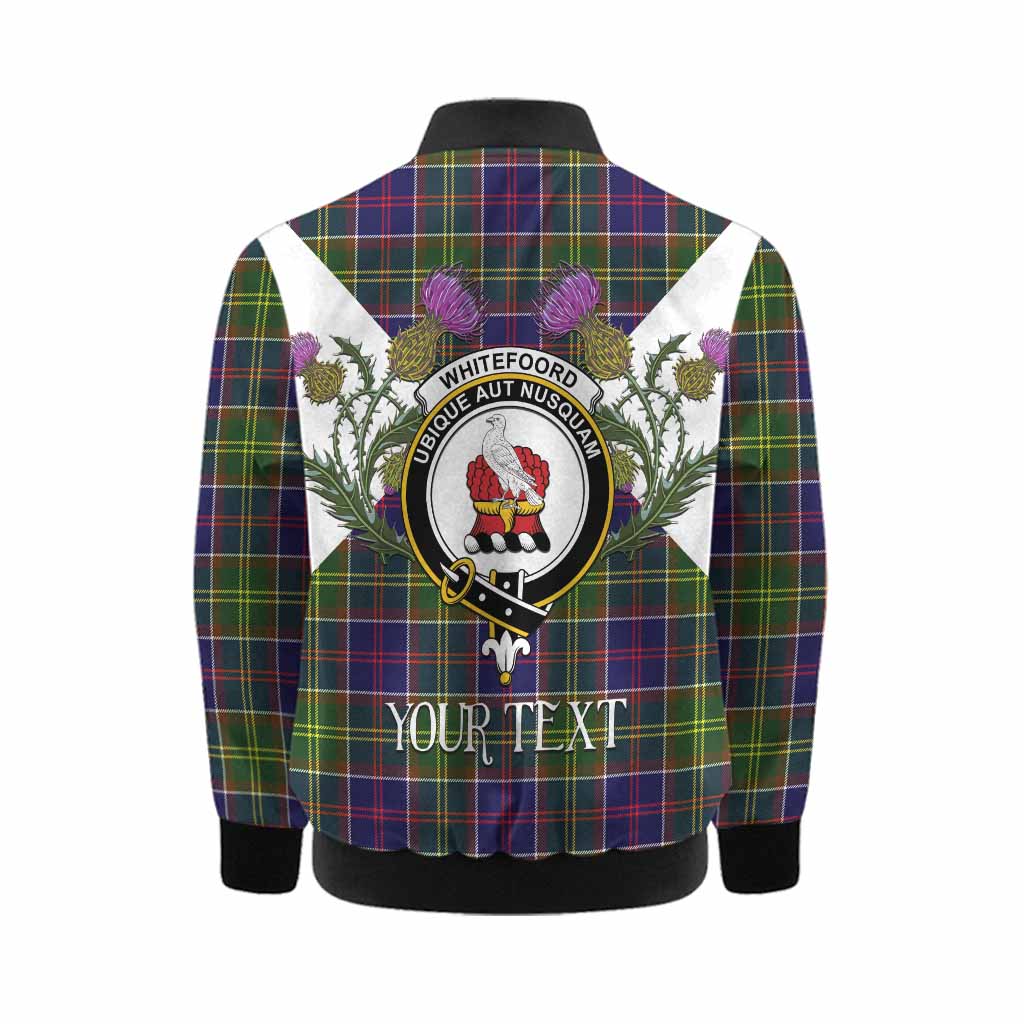 Whitefoord Tartan Family Crest Kid Bomber Jacket Scottish Burns Night Thistle Floral
