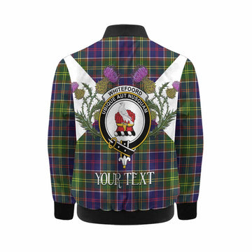 Whitefoord Tartan Family Crest Kid Bomber Jacket Scottish Burns Night Thistle Floral