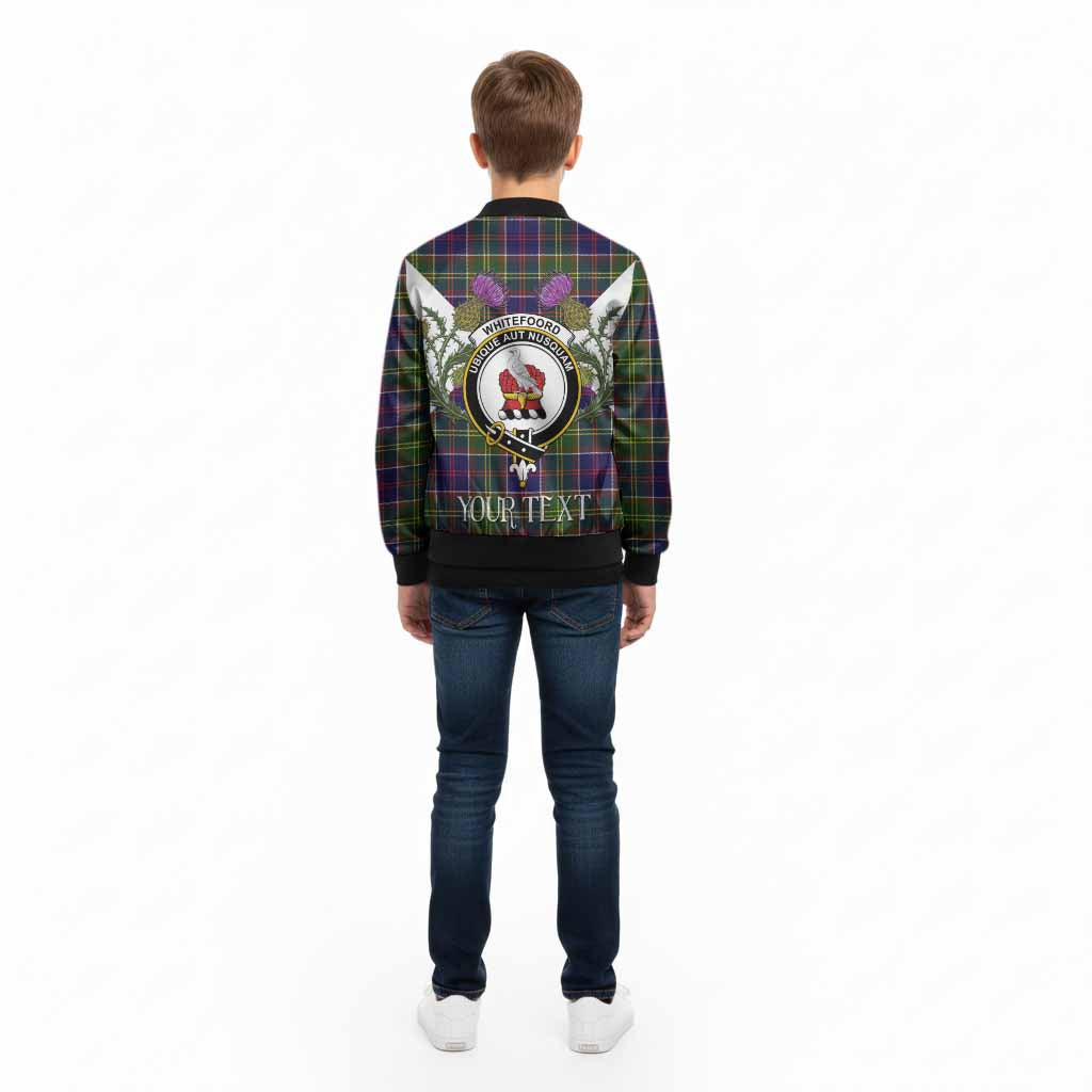 Whitefoord Tartan Family Crest Kid Bomber Jacket Scottish Burns Night Thistle Floral
