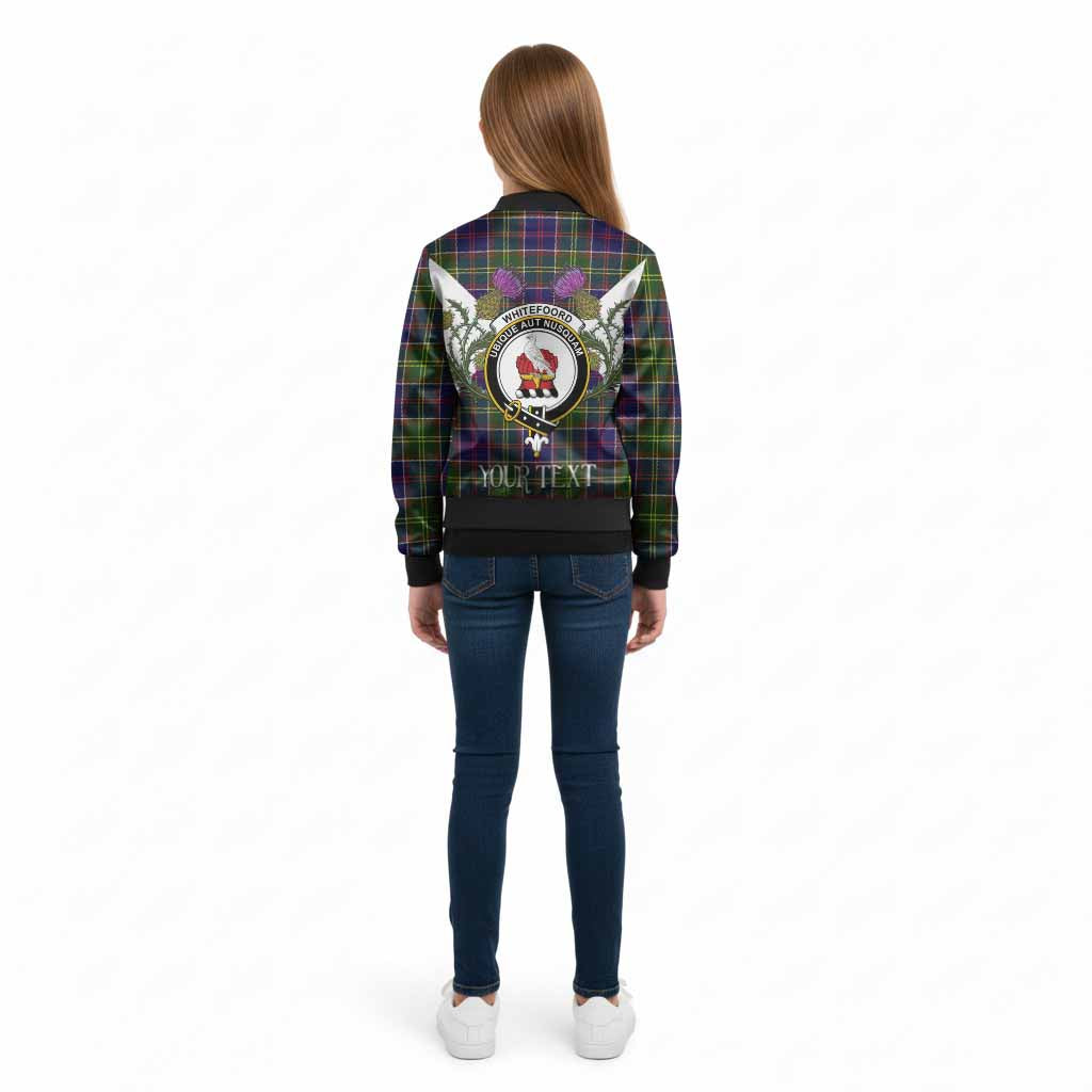 Whitefoord Tartan Family Crest Kid Bomber Jacket Scottish Burns Night Thistle Floral