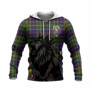 Whitefoord Tartan Family Crest Knitted Hoodie Crowned Lion Roaring