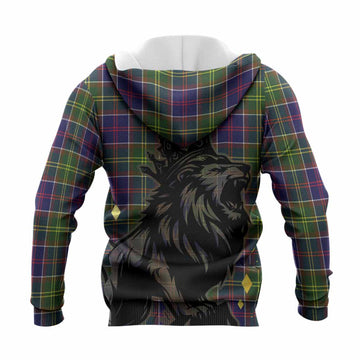 Whitefoord Tartan Family Crest Knitted Hoodie Crowned Lion Roaring
