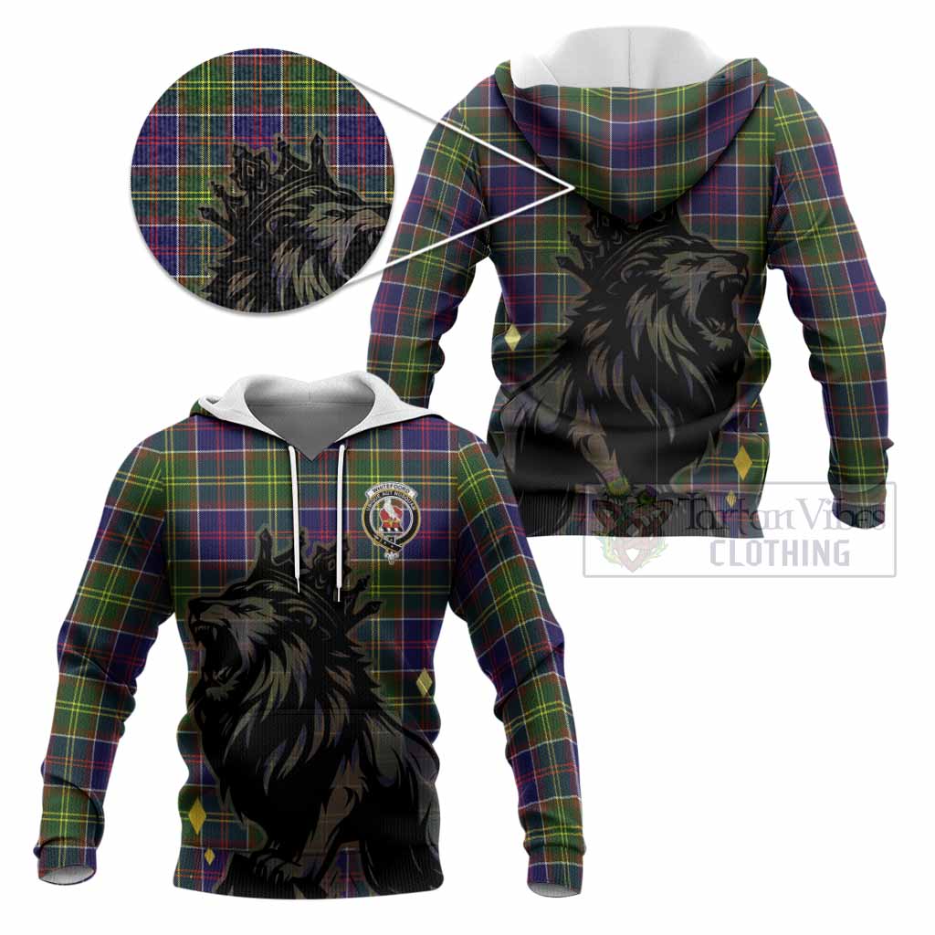 Whitefoord Tartan Family Crest Knitted Hoodie Crowned Lion Roaring