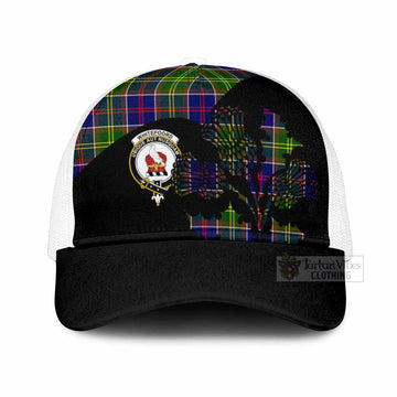 Whitefoord Tartan Family Crest Mesh Trucker Cap Scotland Thistle Floral Flag Style
