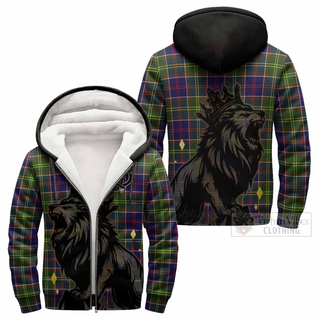 Whitefoord Tartan Family Crest Sherpa Hoodie Crowned Lion Roaring