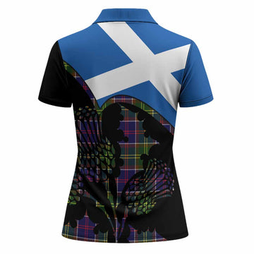 Whitefoord Tartan Family Crest Women Polo Shirt Scotland Thistle Floral Flag Style