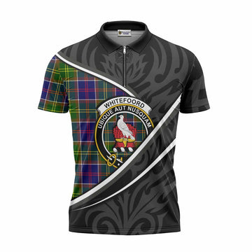 Whitefoord Tartan Family Crest Zipper Polo Shirt Celtic Scottish Thistle Floral Unisex - Tartan Vibes Clothing