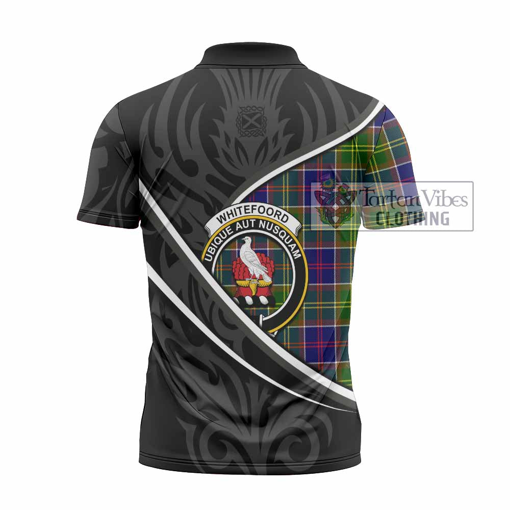 Whitefoord Tartan Family Crest Zipper Polo Shirt Celtic Scottish Thistle Floral - Tartan Vibes Clothing