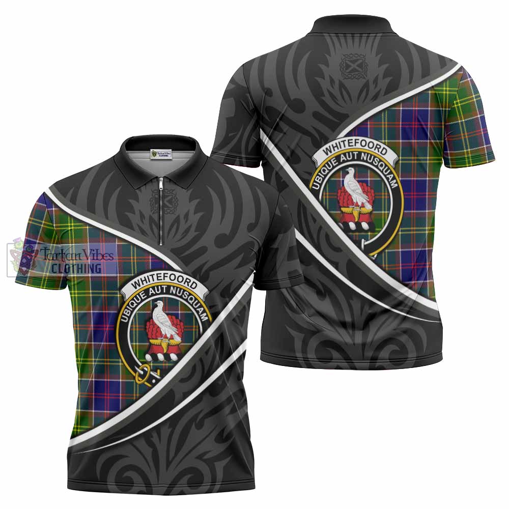 Whitefoord Tartan Family Crest Zipper Polo Shirt Celtic Scottish Thistle Floral - Tartan Vibes Clothing