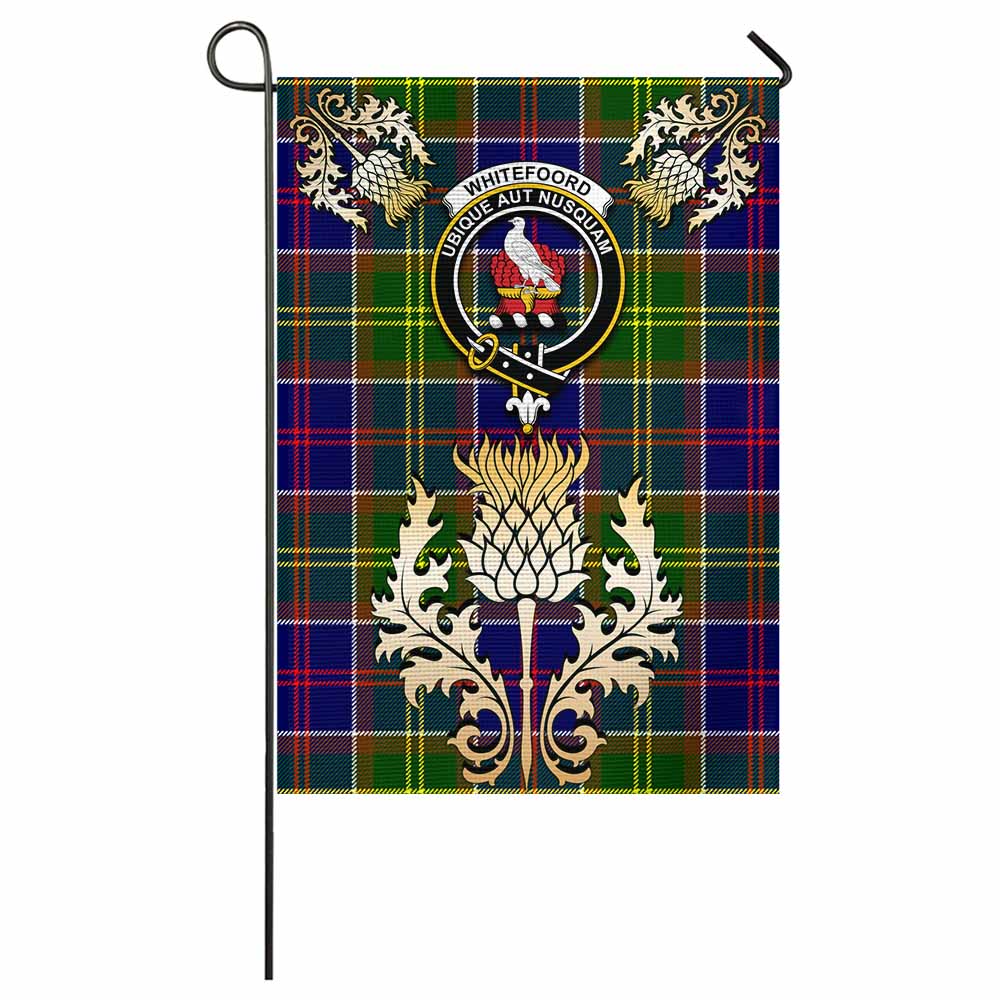 Whitefoord Tartan Garden Flag with Golden Regal Scottish Thistle Emblem - Tartan Vibes Clothing