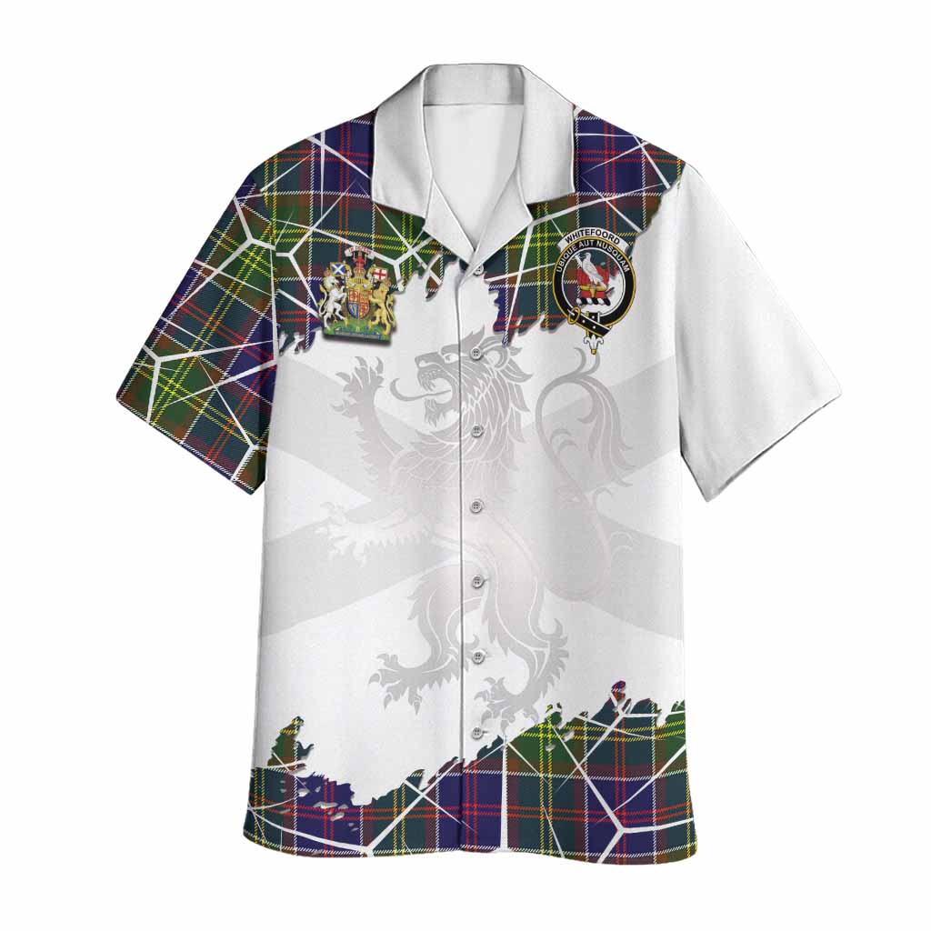 Whitefoord Tartan Hawaiian Shirt with Family Crest and Lion Rampant Grunge Style