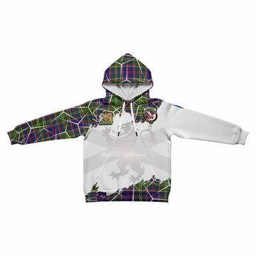 Whitefoord Tartan Kid Hoodie with Family Crest and Lion Rampant Grunge Style