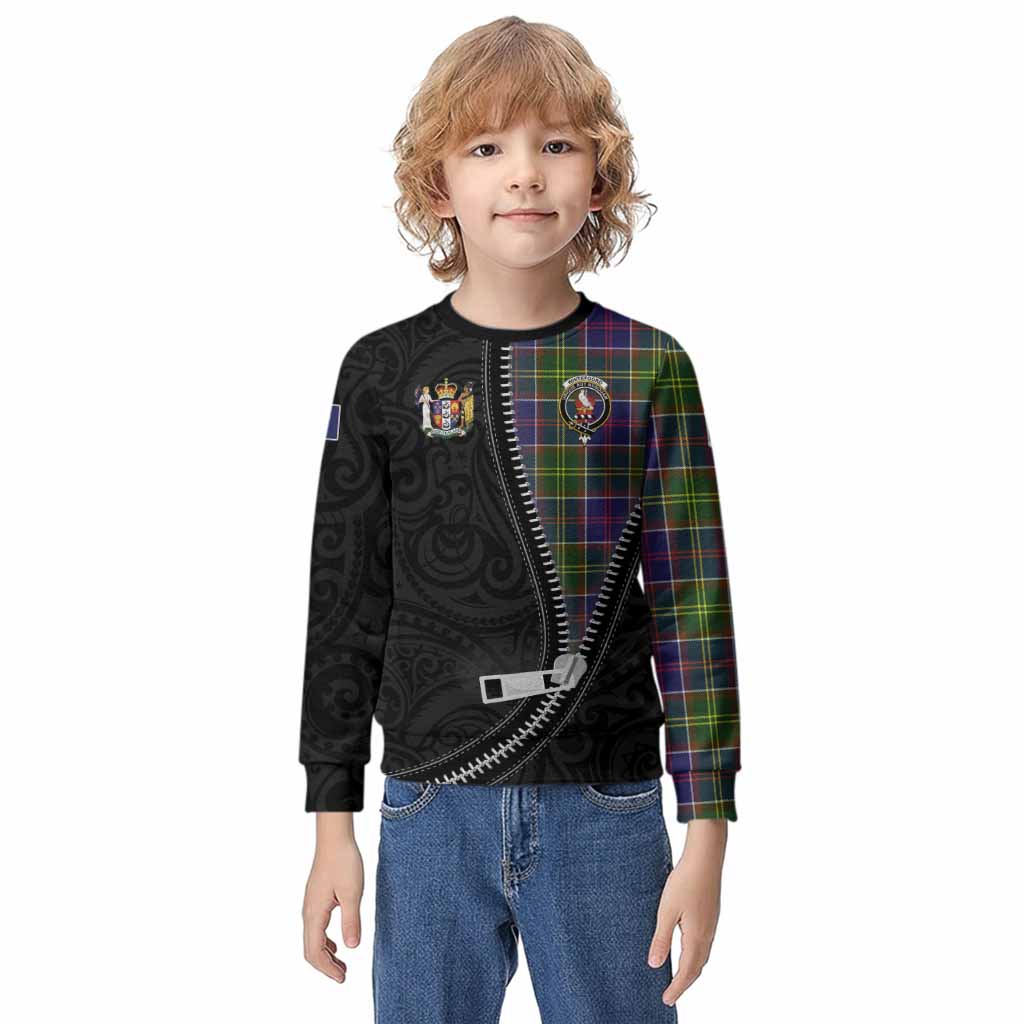 Whitefoord Tartan Kid Knitted Sweatshirt New Zealand Pattern Unique Zipper Stylized