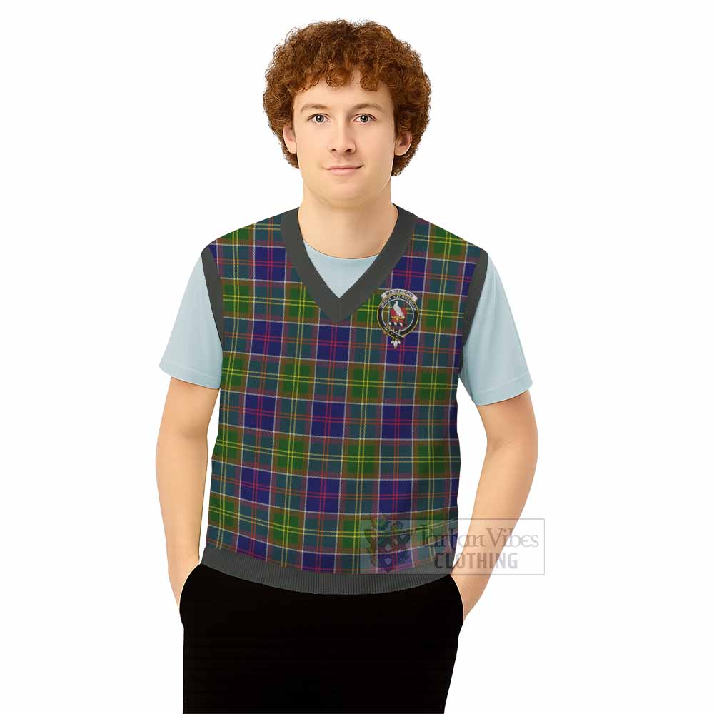 Whitefoord Tartan Knitted V-Neck Vest with Family Crest - Tartan Vibes Clothing