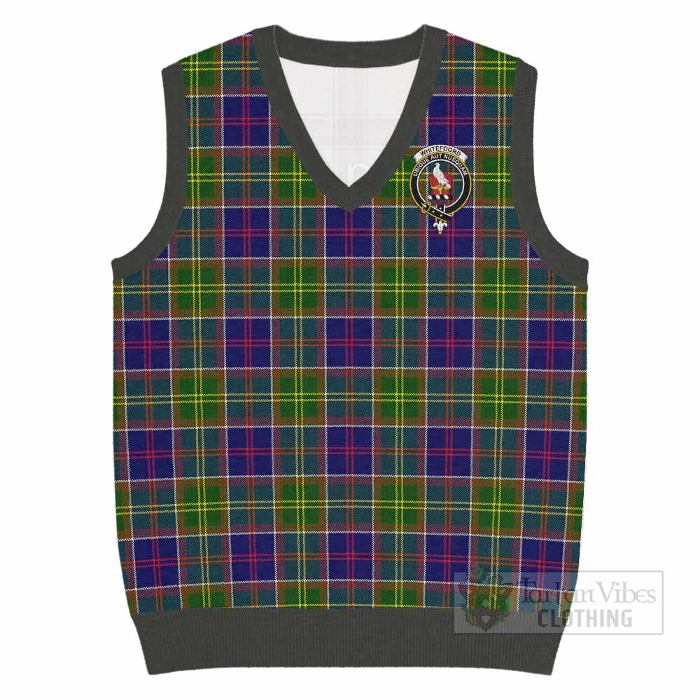 Whitefoord Tartan Knitted V-Neck Vest with Family Crest - Tartan Vibes Clothing