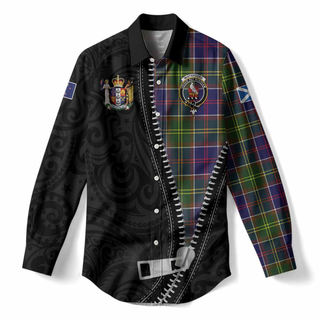 Whitefoord Tartan Women Casual Shirt New Zealand Pattern Unique Zipper Stylized