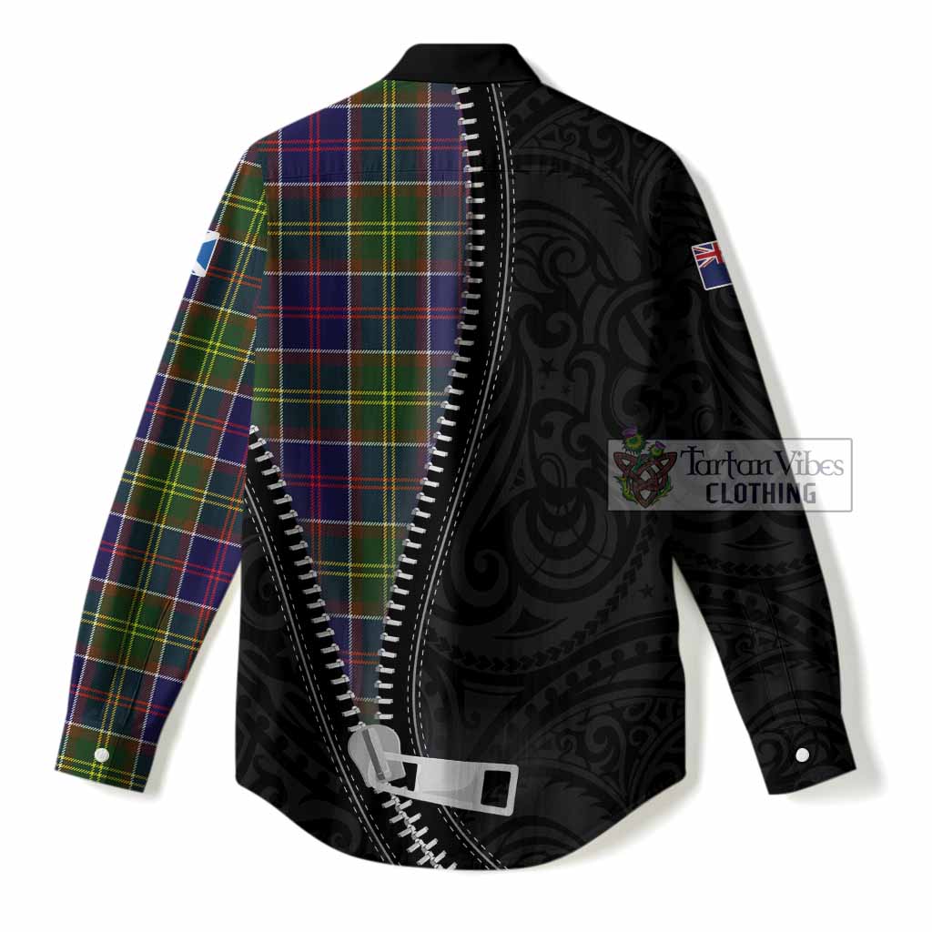 Whitefoord Tartan Women Casual Shirt New Zealand Pattern Unique Zipper Stylized