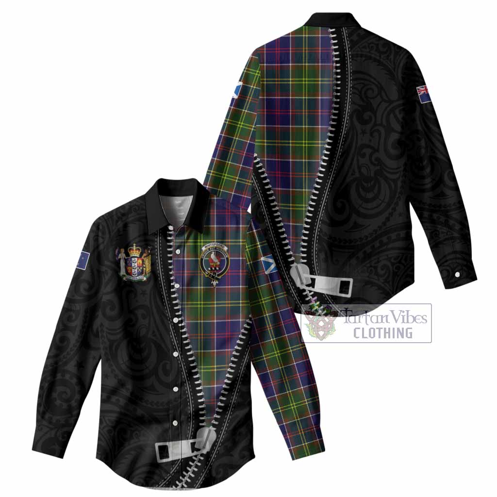 Whitefoord Tartan Women Casual Shirt New Zealand Pattern Unique Zipper Stylized