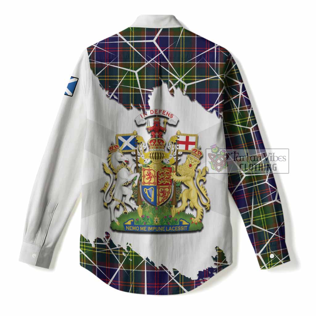 Whitefoord Tartan Women Casual Shirt with Family Crest and Lion Rampant Grunge Style