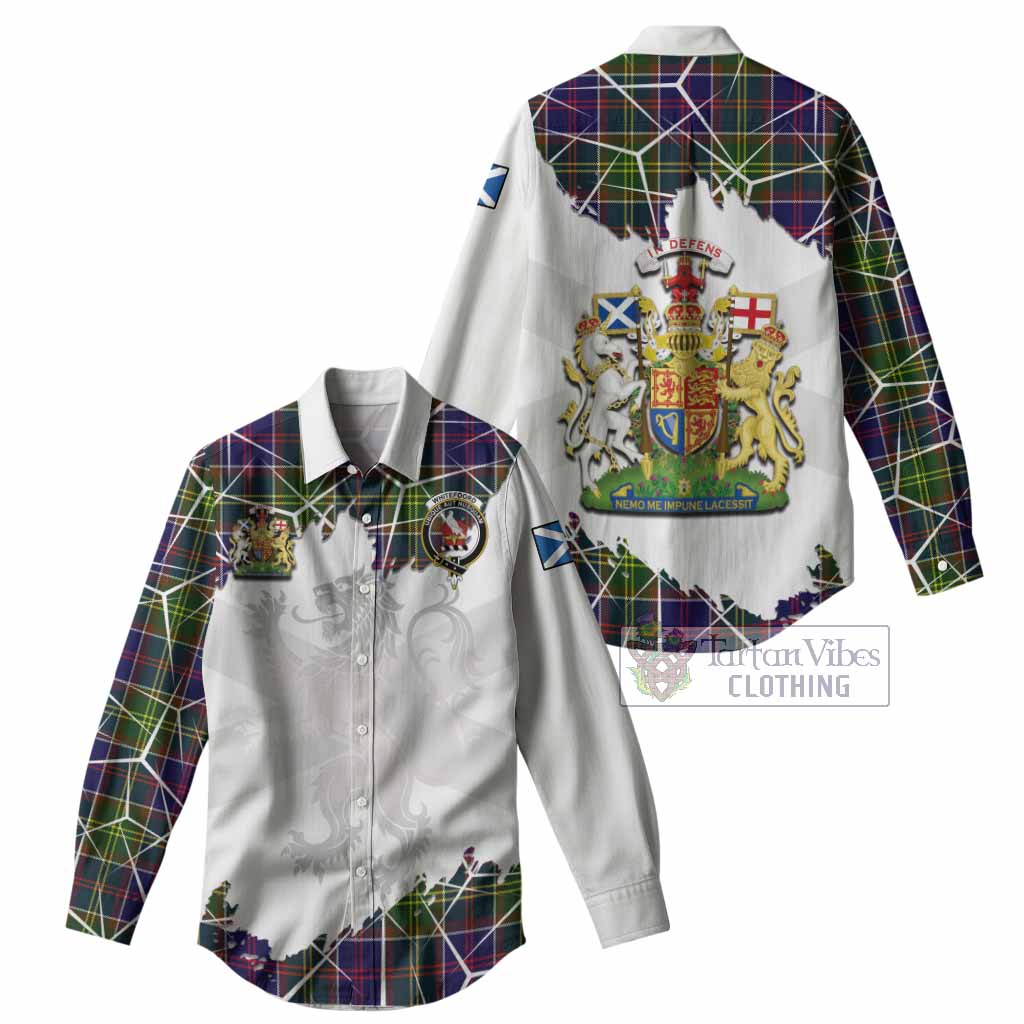 Whitefoord Tartan Women Casual Shirt with Family Crest and Lion Rampant Grunge Style