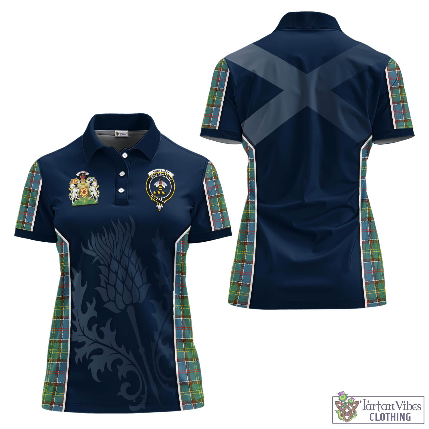 Tartan Vibes Clothing Whitelaw Tartan Women's Polo Shirt with Family Crest and Scottish Thistle Vibes Sport Style