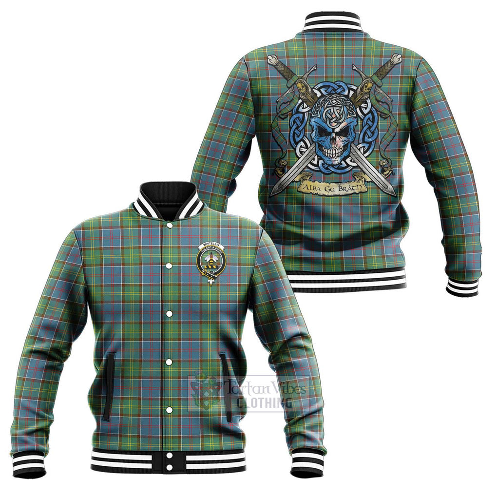Whitelaw Tartan Baseball Jacket with Family Crest Celtic Skull Style Unisex - Tartan Vibes Clothing