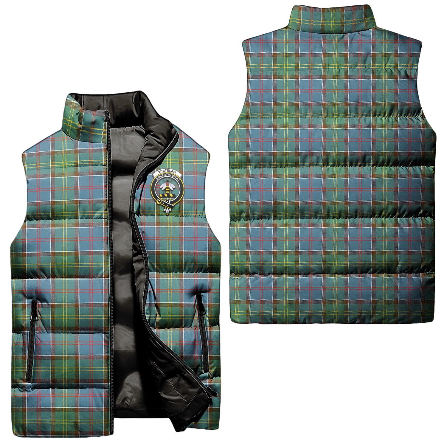 Whitelaw Tartan Sleeveless Puffer Jacket with Family Crest Unisex - Tartan Vibes Clothing