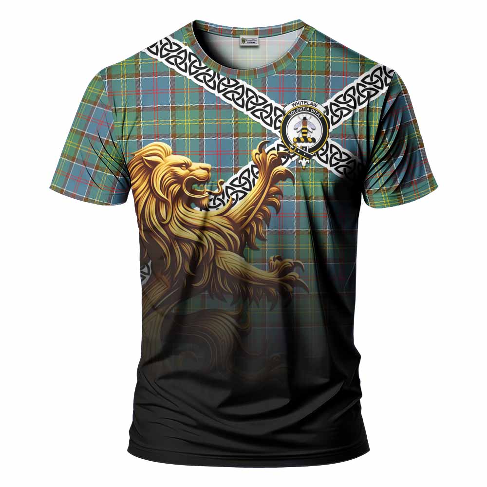 Whitelaw Crest Tartan T-Shirt with Golden Lion Emblem Celtic Style Kid's Shirt - Tartan Vibes Clothing