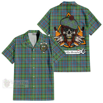 Whitelaw Tartan Hawaiian Shirt with Family Crest and Bearded Skull Holding Bottles of Whiskey Kid - Tartan Vibes Clothing