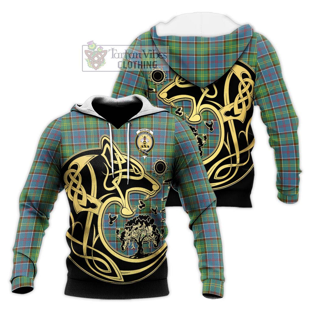 Whitelaw Tartan Knitted Hoodie with Family Crest Celtic Wolf Style Unisex Knitted Pullover Hoodie - Tartan Vibes Clothing