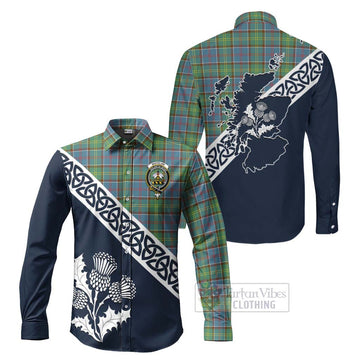 Whitelaw Tartan Long Sleeve Button Shirt Featuring Thistle and Scotland Map Men's Shirt S - Tartan Vibes Clothing