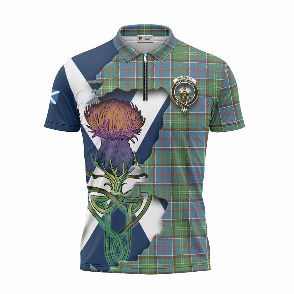 Tartan Vibes Clothing Whitelaw Tartan Family Crest Zipper Polo Shirt Scottish Thistle Celtic Inspired