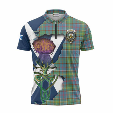 Tartan Vibes Clothing Whitelaw Tartan Family Crest Zipper Polo Shirt Scottish Thistle Celtic Inspired