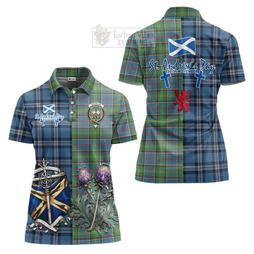 Whitelaw Tartan Women's Polo Shirt Happy St. Andrew's Day Half Tartan Style Women - Tartan Vibes Clothing
