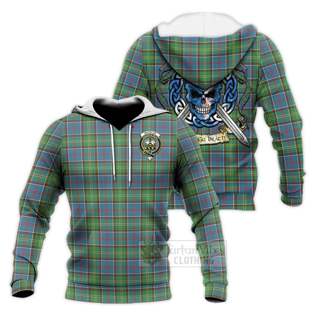 Whitelaw Tartan Knitted Hoodie with Family Crest Celtic Skull Style Unisex Knitted Pullover Hoodie - Tartan Vibes Clothing