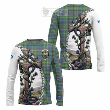 Whitelaw Tartan Long Sleeve T-Shirt with Family Crest and St. Andrew's Cross Accented by Thistle Vines Unisex - Tartan Vibes Clothing