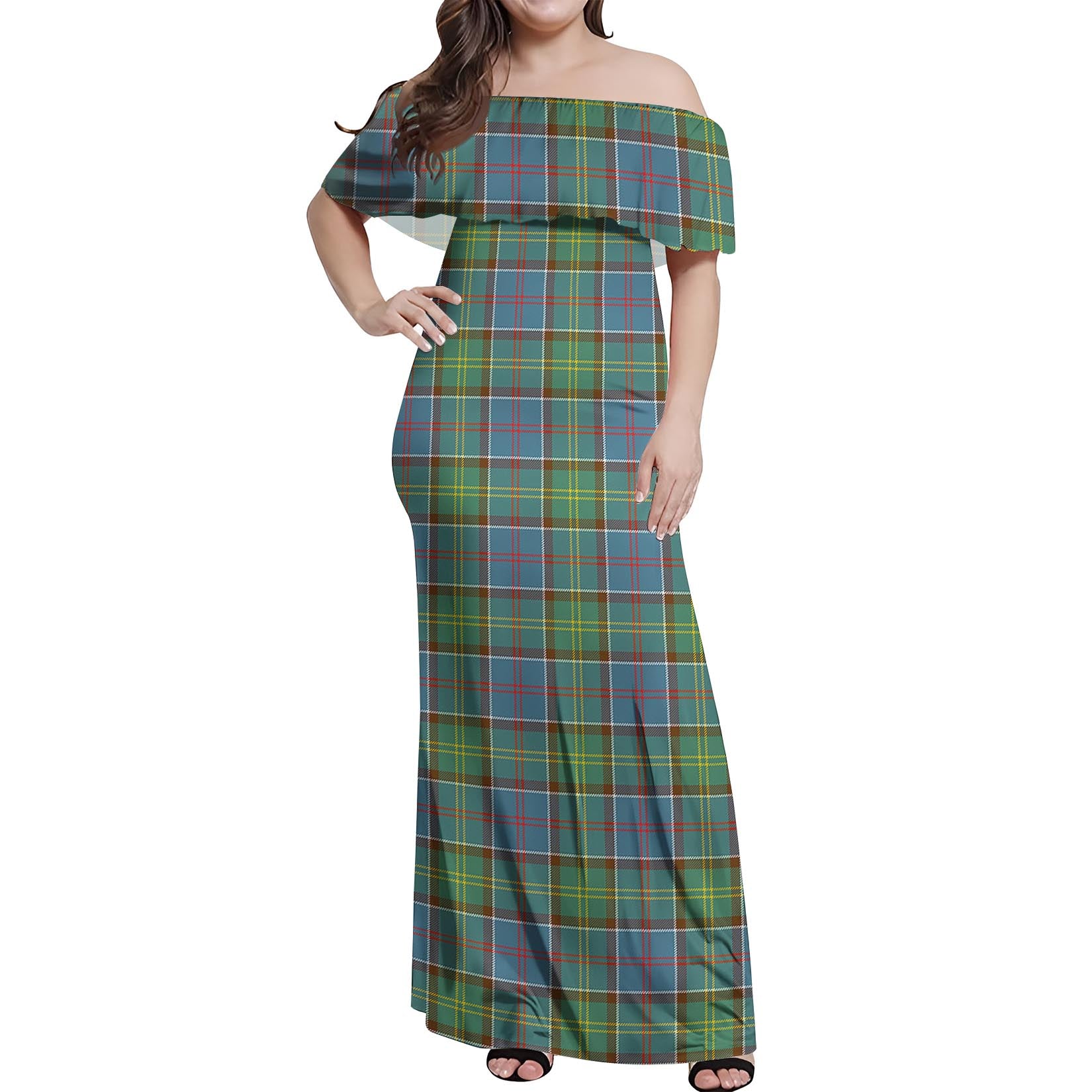 Whitelaw Tartan Off Shoulder Long Dress Women's Dress - Tartan Vibes Clothing